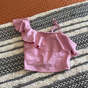 Lime ricki one asymmetrical shoulder crop tankini